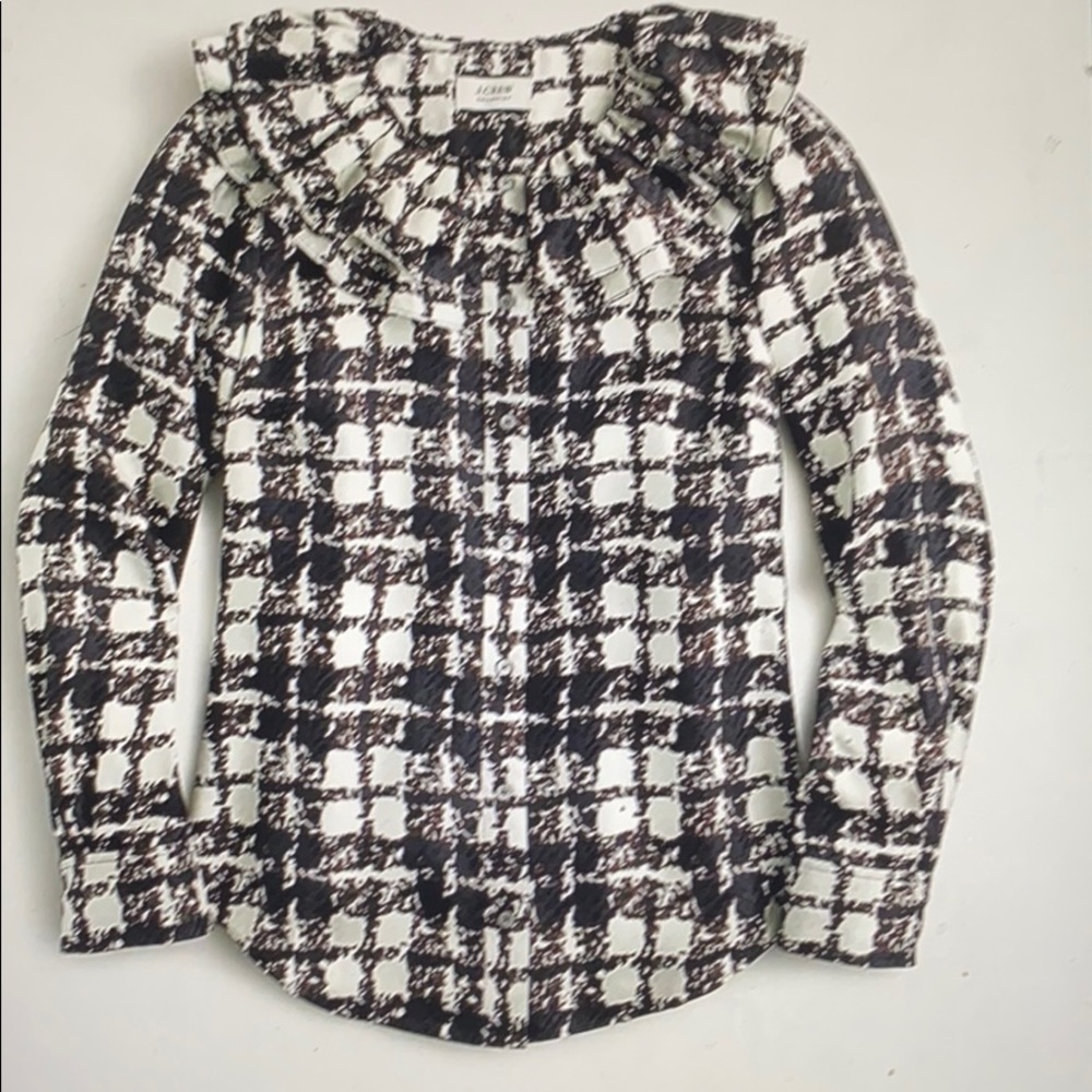 J. Crew Silk Twill Ruffle Collar Blouse BlackIvory